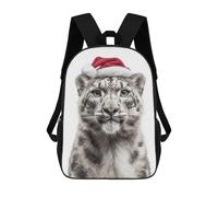 sinyumoney Christmas Snow Leopard with Santa Hat Backpacks Kids Student Schoolbag,3D Printed Backpacks,Elementary And Middle School Students Backpacks for Boys Girls 17inch