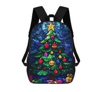 sinyumoney Christmas Tree Stained Glass Art Kids School Backpack School Bag 3D Printed School Bag for Boys Elementary And Middle School Students 17inch