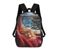 sinyumoney Christmas Winter Cat Kids School Backpack School Bag 3D Printed School Bag for Boys Elementary And Middle School Students 17inch