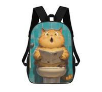 sinyumoney Chubby Cat Toilet Funny Kids School Backpack School Bag 3D Printed School Bag for Boys Elementary And Middle School Students 17inch