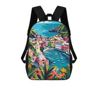 sinyumoney Cinque Terre Italy Minimalist Art Kids Backpack, Kids School Bag 3D Printed School Backpacks for Boys And Teenager School Students 17inch