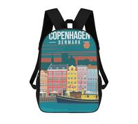sinyumoney City Copenhagen Denmark Backpack 3D Printed Children's School Backpack Kids Travel Backpacks High Capacity Book Bags Children's Backpack Rucksack 17inch