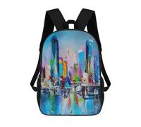 sinyumoney City in Blue Light Kids Backpack 17 Inch School Bag 3D Printed Cartoon School Backpacks for Boys And Teenager School Students