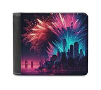 sinyumoney City Lights and Fireworks 3D Print Wallet Coin Pocket ID RFID Blocking Stylish Banknote Compartments Stylish Durable Leather Wallet 11.7cm*9.5cm