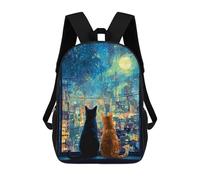 sinyumoney City Night Sky Cats School Bag 3D Printed 17inch Backpacks Fashion Kids School Backpack Rucksacks for Boys Elementary And Middle School Students