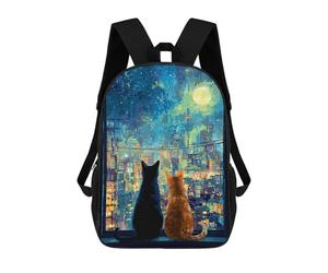 sinyumoney City Night Sky Cats School Bag 3D Printed 17inch Backpacks Fashion Kids School Backpack Rucksacks for Boys Elementary And Middle School Students