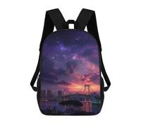 sinyumoney City Skyline with Rainbow Bridge School Bags Lightweight Schoolbag Dayback Bookbag College for Boys/Girls/Teenagers 17inch