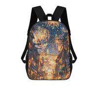 sinyumoney City Streets Under Fireworks Display Kids Backpacks,3D Personalized School Bookbags for Boys Girls Large Schoolbags Casual Daypack 17inch