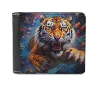 sinyumoney City Tiger Roar 3D Print PU Leather Wallet Multiple Slots Banknote Compartments Soft Convenient Wallets Gifts 11.7cm*9.5cm