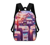 sinyumoney Cityscape at Sunset Kids Backpack,School Backpack Kids School Bag 3D Printed Cartoon Large Capacity Backpack for Kids Boys And Girls 17inch