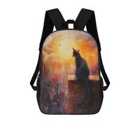 sinyumoney Cityscape Cat Sunset Painting Children's School Backpack Fashion Casual 17inch 3D Printed School Bags Boy School Backpack Large Backpack