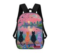 sinyumoney Cityscape Cats Sunset Art Print Backpacks 3D Printed 17inch Kids School Backpack Outdoor Casual Daypack Casual Travel Bags for Middle School Students