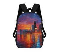 sinyumoney Cityscape Sunset Reflections -3 Ronaldo Backpack, Children's Backpack, Student School Bag, Book Bag, 3D Printed School Bag For Boys And Girls, 17inch