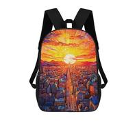 sinyumoney Cityscape Sunset Stained Glass School Backpack 3D Printed Children's 17inch Backpacks Bag Bookbag for Kids Boy Girl Book Bags Kids School Bag Travel Rucksacks