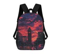 sinyumoney Cityscape with Clock Tower at Sunset Children's School Backpack Fashion Casual 17inch 3D Printed School Bags Boy School Backpack Large Backpack