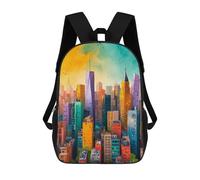 sinyumoney Cityscape with Colorful Skyscrapers School Backpack Secondary Causal Travel High School Bags for Camping Outdoor Adventures And Daily Travel 17inch
