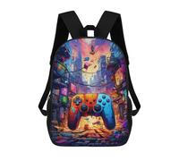 sinyumoney Cityscape with Gaming Controller -5 Kids School Backpack 3D Printed Backpacks Fashion School Bag Rucksacks for Boys Elementary And Middle School Students 17inch