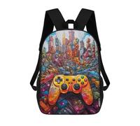 sinyumoney Cityscape with Gaming Controller Kids Backpacks,3D Personalized School Bookbags for Boys Girls Large Schoolbags Casual Daypack 17inch
