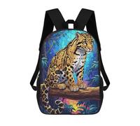 sinyumoney Clouded Leopard in Jungle Stained Glass Rucksacks 3D Printed Children Backpacks Fashion Casual Daypack Cute Travel Bags Outdoor Casual Daypack for Boy And Girl 17inch