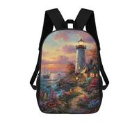 sinyumoney Coastal Lighthouse Sunset Scene-1 Children's Backpacks School Backpack 3D Printed for Kids Travel Rucksacks Book Bags Kids 17inch School Bag