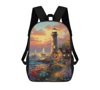 sinyumoney Coastal Lighthouse Sunset Scene-2 School Backpack for Girls 17inch Casual Daypack Lightweight Rucksack Boy Girl Backpack for Middle School Students