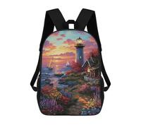 sinyumoney Coastal Lighthouse Sunset Scene Children's Backpacks School Backpack 3D Printed for Kids Travel Rucksacks Book Bags Kids 17inch School Bag
