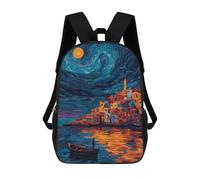 sinyumoney Coastal Town at Night with Boat Children's Backpacks School 3D Printed Bag Bookbag for Kids Travel Rucksacks Boy Girl Book Bags Kids School Bag 17inch