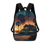 sinyumoney Coastal Village Landscape Backpack with Pocket 3D Printed Backpacks, Travel Rucksacks Book Bags Kids School Bag 17inch
