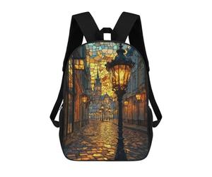 sinyumoney Cobblestone Street Lights Children's School Backpack Fashion Casual Children's Backpacks 3D Printed School Bags Boy Large Backpack 17inch