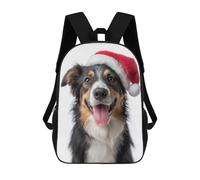 sinyumoney Collie Dog with Santa Hat School Backpack Daypacks Business Backpack Water Resistant Bookbag for Campus Outdoor Travel Sports 17inch