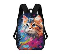sinyumoney Colorful Abstract Cat Art Print Backpacks Kids 17inch School Backpack School Bag 3D Printed School Bag for Boys Elementary And Middle School Students