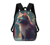 sinyumoney Colorful Abstract Cat Painting-3 Backpack 3D Print Kids Bag Elementary Students Daypack Lightweight School Bag for Children Girls Boys Nursery Lunch Pack 17inch