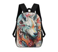 sinyumoney Colorful Abstract Wolf Portrait Children's Backpack, 3D Printed School Backpack, Backpack for Boys Girls, Adjustable School Bag for Primary School 17inch