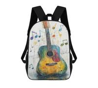 sinyumoney Colorful Acoustic Guitar Art Print 17inch School Bag 3D Printed Children's School Backpack Casual Fashion Travel Backpacks for Kids School Students