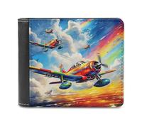 sinyumoney Colorful Airplanes in Flight 3D Print Men's Wallet Card Slots ID Leather RFID Banknote Compartments Fashion Slim Wallets 11.7cm*9.5cm