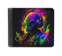 sinyumoney Colorful Alien DJ Artwork 3D Print Men's Wallet Holds Bills Credit RFID Blocking Stylish Banknote Compartments Fashion Slim Wallets 11.7cm*9.5cm