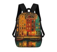 sinyumoney Colorful Amsterdam Canal Houses at Night Children's 17 Inch School Backpack 3D Printed Anime Movies for Kids Travel Rucksacks Book Bags Kids School Bag