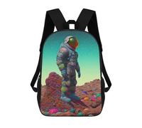 sinyumoney Colorful Astronaut on Alien Landscape Backpack for School 3D Printed Boys Girls School BagChildren Bookbag Travel Rucksack 17inch