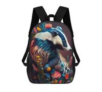 sinyumoney Colorful Badger with Flowers Backpack Schoolbags for Boys Girls Casual Sport Daypack Elementary Primary Large Capacity Bookbags 17inch