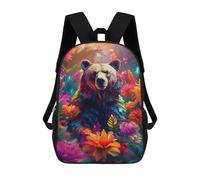 sinyumoney Colorful Bear in Flowers Backpack School Lightweight Casual Daypack School Backpacks for School/Work/Travel 17inch