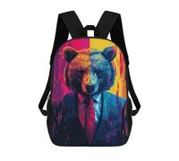 sinyumoney Colorful Bear in Suit Art Print -2 3D Printed Children's School Backpack for Kids High Capacity Travel Rucksacks Book Bags Kids School Bag Back Pack 17inch
