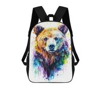 sinyumoney Colorful Bear Watercolor School Bag Backpack Teen Schoolbag 3D Printing Adjustable Schoolbag Fashion Pocket Bag for Kids Boys Girls Students And Teenagers Fans 17inch