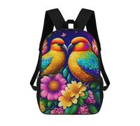 sinyumoney Colorful Birds with Flowers 3D Printed 17 Inch School Backpack Casual Children's Backpacks 3D Printed for Boys Elementary And Middle