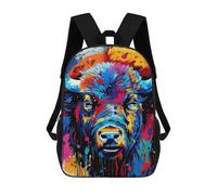 sinyumoney Colorful Buffalo Painting 3D Printed Children's School Backpack for Kids High Capacity Travel Rucksacks Book Bags Kids School Bag Back Pack 17inch
