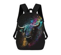sinyumoney Colorful Bull Illustration 3D Printed Children's School Backpack for Kids High Capacity Travel Rucksacks Book Bags Kids School Bag Back Pack 17inch