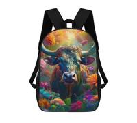 sinyumoney Colorful Bull in Flowers 17 Inch Kids Backpack Fashion Fun Backpack Book Bag for Boys And Teenager 3D Printed for Boys