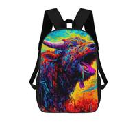 sinyumoney Colorful Bull Painting Backpack School Backpack Kids School Bag Large Capacity Kids Backpack for School Rucksack 3D Book Bag Gifts for Kids 17inch