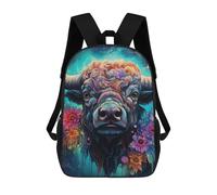 sinyumoney Colorful Bull Portrait-15 3D Printed Children's School Backpack for Kids Travel Rucksacks Book Bags Kids School Bag 17inch