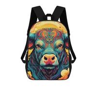 sinyumoney Colorful Bull Portrait-7 Backpacks, Kids Backpack Student School Bag 3D Printed Travel Backpacks Fashion Accessory Backpack Children Waterproof School Bags 17inch