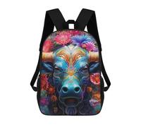 sinyumoney Colorful Bull with Flowers 3D Printed School Bag Children's School Backpack Schoolbags Travel Backpacks Casual Fashion Bag for Kids School Students 17inch
